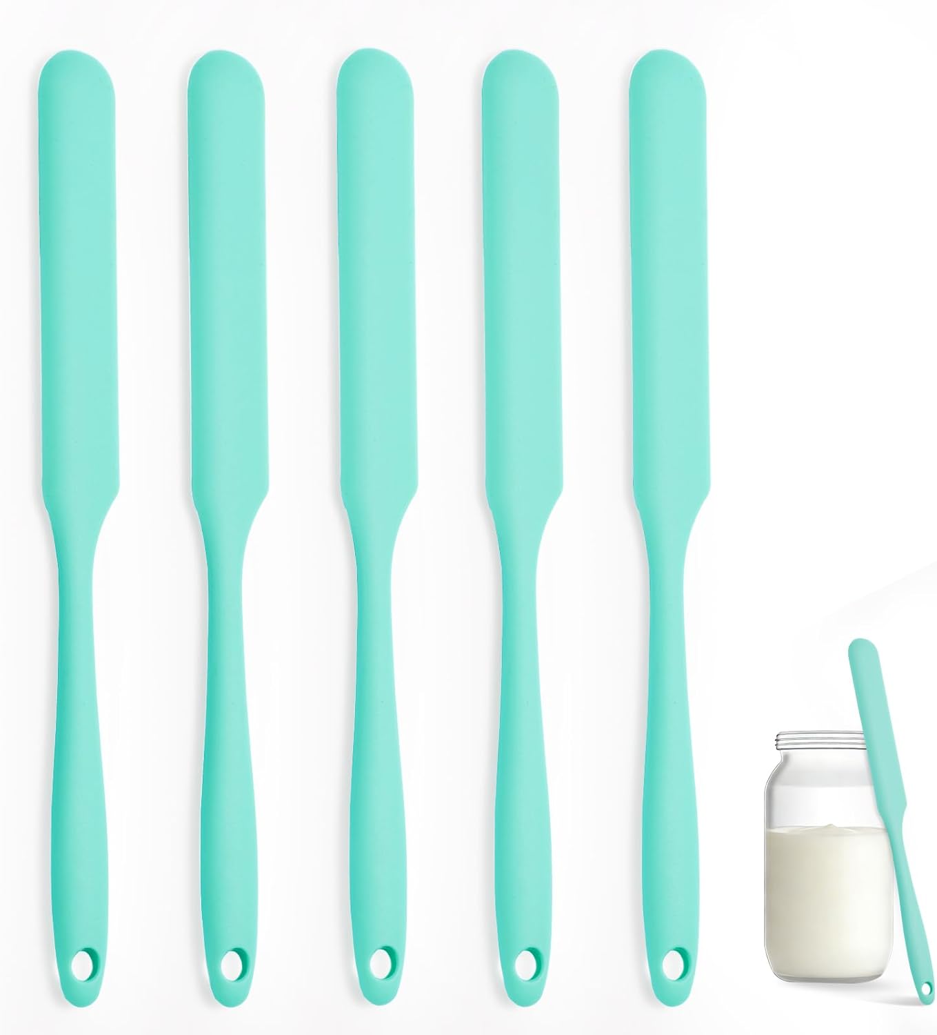 Silicone Jar Spatula Set of 3, Long Handle Skinny Spatula and Spurtle for Sourdough Starter, Flexible Jar Scraper for Peanut Butter, Jam, Icing, Cream with No Batter Left Behind (3)