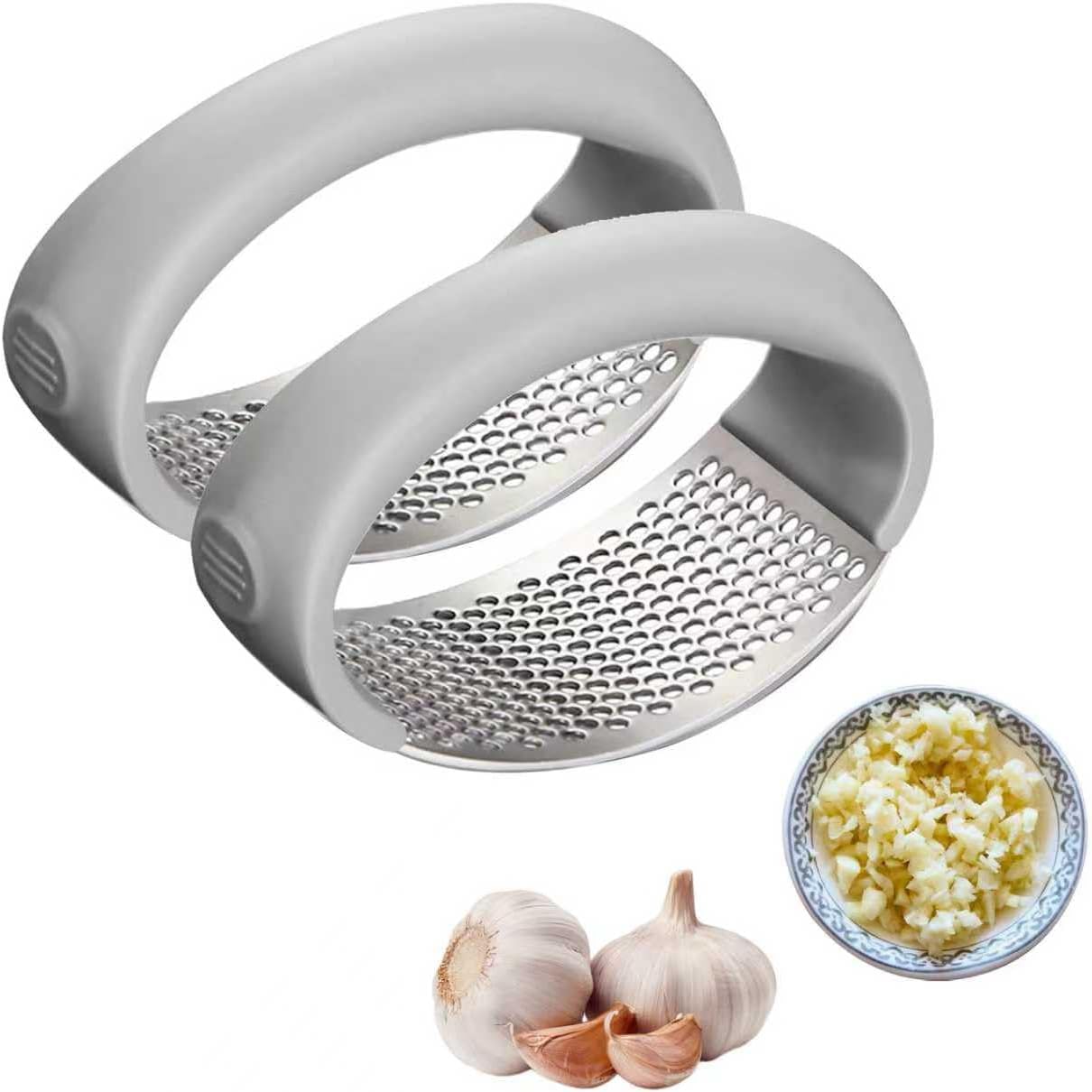 2026 New Garlic Press Rocker Stainless Steel, Manual Garlic Mincer & Crusher with Garlic Peeler Tube, Easy to Clean Dishwasher Kitchen Tool for Garlic & Ginger (Black*2)