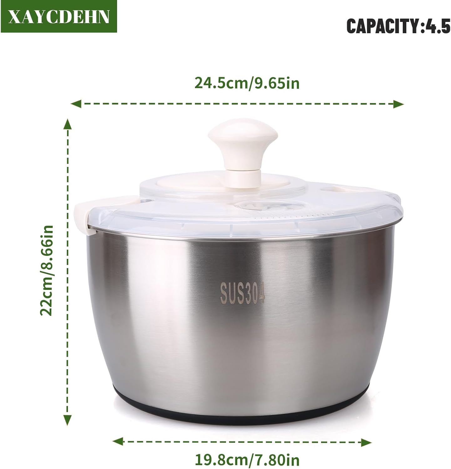Stainless Steel Salad Rotator, 5-quart Vegetable Dishwasher,Lettuce Cleaner and Dryer, Salad Spinner