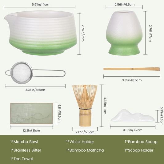 7 Pcs Matcha Whisk Set, Complete Japanese Tea Ceremony Kit with Ceramic Bowl (Chawan) & Bamboo Whisk, Traditional Starter Matcha Set, Ideal Gift for Beginners & Matcha Lovers