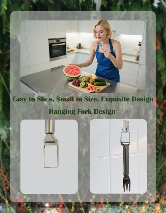 2-in-1 Stainless Steel Watermelon Slicer Fork, Kitchen Fruit Cutter Tool for Camping and Family Gatherings,Silver watermelon fork slicer cutter,Melon Cutter,Fruit Slicer