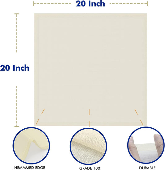 8 PCS Reusable Cheesecloth, Grade 100, 20x20 Inch Hemmed Cheese Cloth for Straining Craft, 100% Cotton Unbleached Cloth Strainer for Cooking, Baking, Juicing, Cheese Making