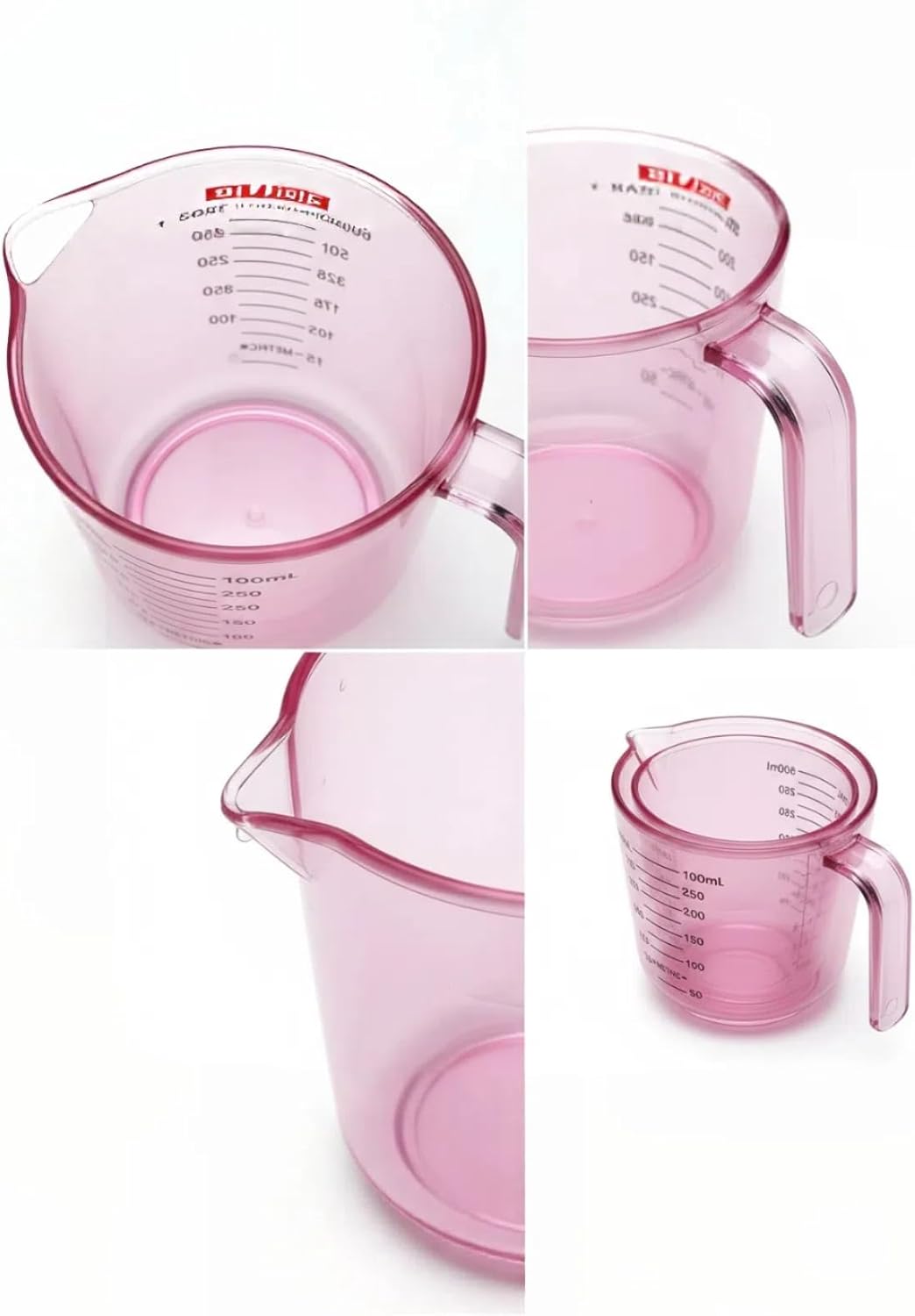 Pink Measuring Cups Set - 3pc 150ml/300ml/600ml,Liquid Measuring Cups for Baking & Cooking with Multiple Scales, with Handle and Triangle Mouth,Cute Pink Kitchen Accessories
