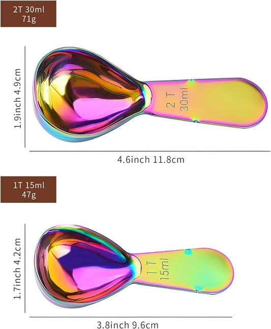 2 Pieces Stainless Steel Coffee Scoops Set(1 Tbsp,2 Tbsp) Durable Coffee Spoons with Ergonomic Handle Measuring Tablespoon for Canisters Tea Sugar Ground Coffee Whole Bean Milk Powder Flour (Golden)