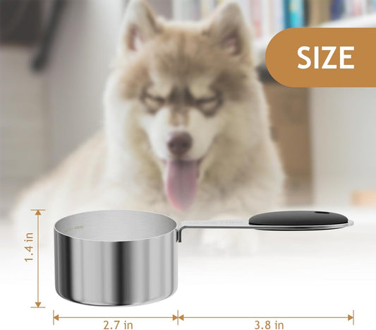 LEIFENY 2PCS 1/8CUP(30ml) Dog Cat Food Scoop, Stainless Steel Measuring Cup, Metal Pet Scooper with Inner Precision Scale Measurement