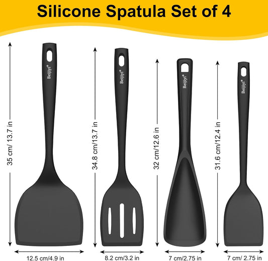 Beijiyi Silicone Spatula Set of 4, 600°F Heat Resistant, BPA Free Kitchen Spatula and Spoons for Nonstick Cookware, Solid & Slotted Turner Cooking Utensils for Serving, Flipping Egg, Pancakes (Khaki)
