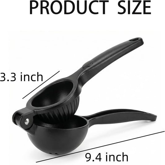 Heavy Duty Lemon Squeezer, Zinc Alloy Manual Lemon Juicer Hand Press with Threaded Groove for Maximum Juice - Perfect for Limes, Small Oranges, Citrus Fruits (Black)