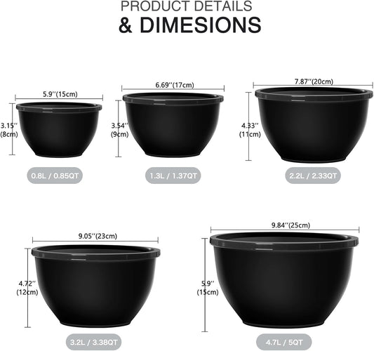 Greentainer Plastic Mixing Bowls with Lids Set for Kitchen, 5 Set Nesting Bowls for Mixing, Baking, Prepping, Cooking and Serving Food, Mixing Bowls Dishwasher, Microwave Safe