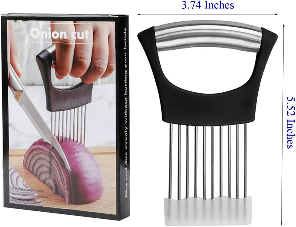 Onion Slicer Holder with Protective Cover, Lemon Slicer Holder Onion Cutter, Vegetable Cutter Kitchen Chopper Slicing Assistant Tool for Tomato Meat
