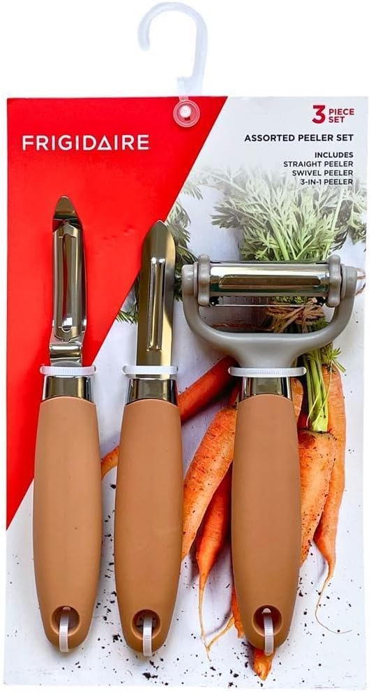 Frigidaire 3-Piece Peeler Set - Straight Peeler, Swivel Peeler, 3-in-1 Peeler - Stainless Steel and Silicone (OLIVE)