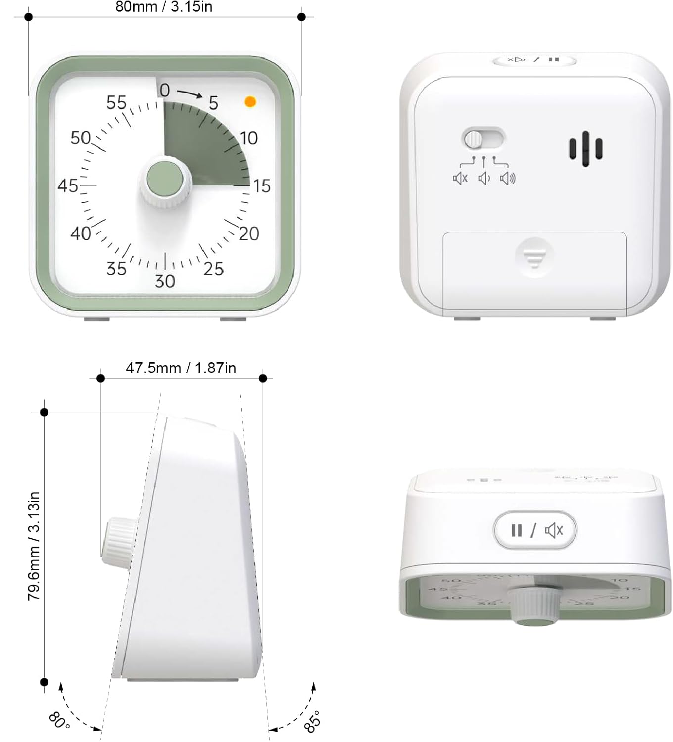 Visual Timer for Kids with Pause Function, 60 Minute Countdown Timer for Kids Desk Study, Teaching, Kitchen Cooking, Office Meetings, Time Management for ADHD (White)