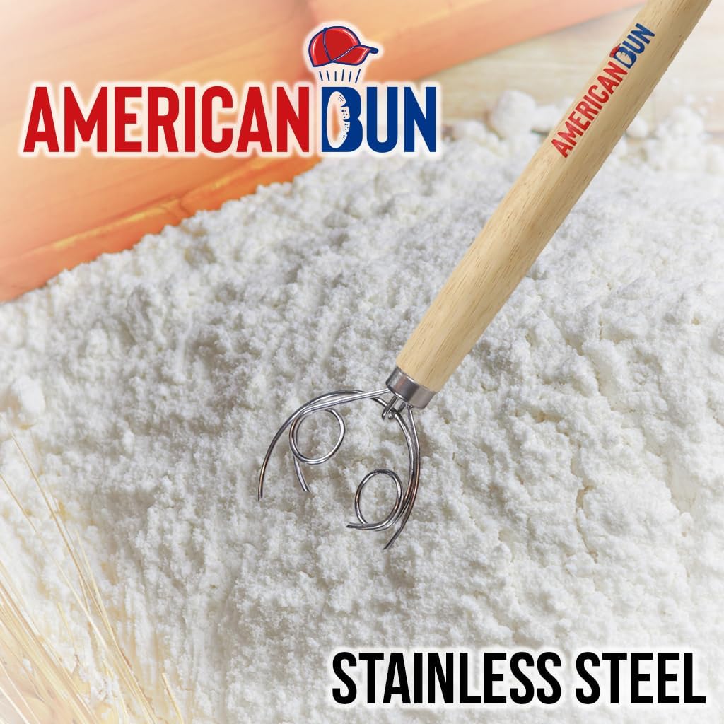 Patriotic Themed Sourdough Whisk For Baking, Perfect Stocking Gift With Storage Pouch, Tool for Danish Dough Bread Making, Premium Wood Handle 13-inch Baking Whisk