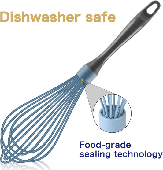 OYV Dishwasher Safe Whisk, Professional Whisks for Cooking Non-Scratch, Stainless Steel & Silicone Wisk, Plastic Rubber Whisk Tool for Nonstick Cookware Pans, Heat Resistant,12-Inch, Grey
