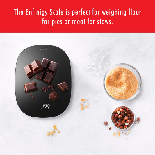 ZWILLING Enfinigy Digital Kitchen Food Scale, Max Weight 22lbs, Grams & Ounces, .1-gram Accuracy, Black