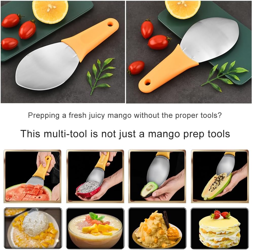 2 Pcs Mango Slicer Cutting Tool, Watermelon Cutter Tool, Mango Splitter Dragon Fruit Prep Tool, Mango Pitter and Peeler with Non-Slip Handle Kitchen Tools for papaya, avocado, Kiwi