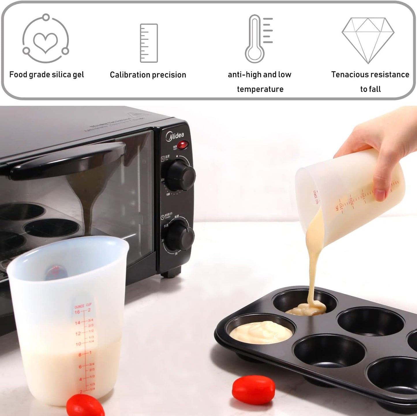 3 PCS Silicone Flexible Measuring Cups,Melting Cups for Epoxy Resin,Butter,Chocolate and More,2 Cup&1 Cup&1/2 Cup,Squeeze and Pour Silicone Measuring Cup with Marking Ounce/ML