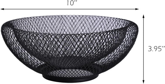 IBWell Metal Wire Woven Fruit Storage Bowl Basket for Kitchen, Large Black Mesh Fruit Stand, for Apple, Pineapple, Banana, Orange, Lemon, Pear, Strawberry, Watermelon (Black, Nomal)