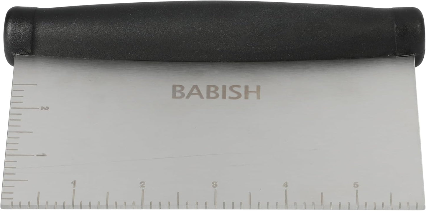 Babish 6-Inch Multi-Purpose Stainless Steel Scraper and Chopper with Non-Slip Grip – Durable Kitchen Tool for Baking, Chopping, and Food Prep – Silver/Black