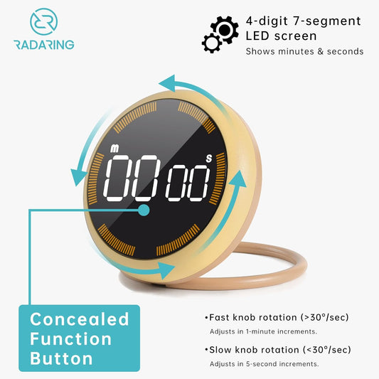 Amber Quick Que Kitchen Timers, Visual timers Large LED Display Magnetic Countdown Countup Timer for Classroom Cooking Fitness Baking Studying Teaching, Easy for Kids and Seniors (Amber)