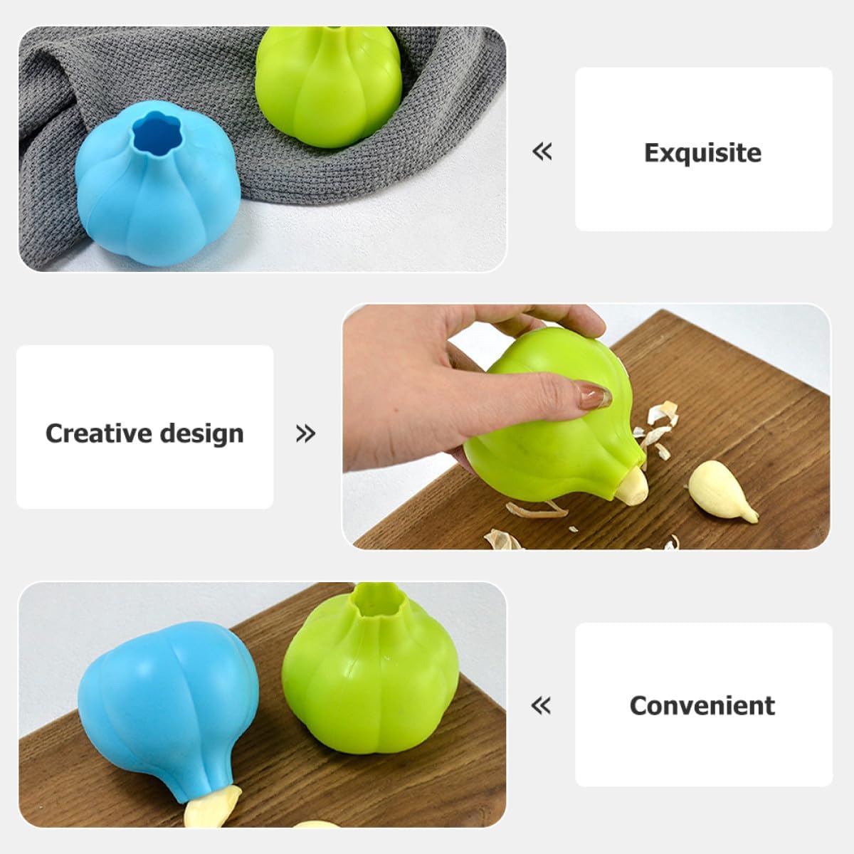 Beavorty Silicone Garlic Peeler Tube Roller 2pcs Soft Flexible Garlic Skin Remove Tool Reusable for Home Cooking Random Color