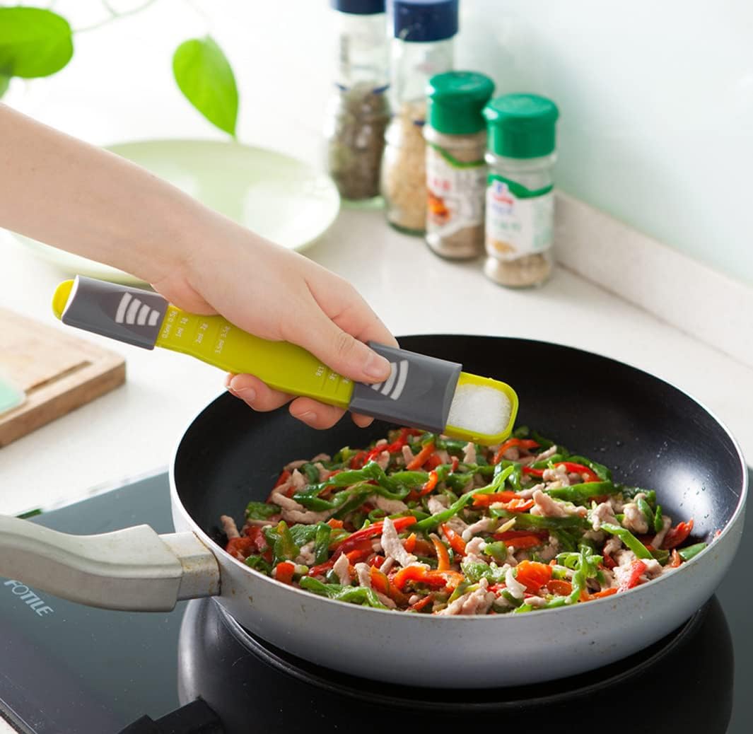 2PCS Adjustable Sliding Measuring Spoon Double-ended with graduations, adjustable measuring spoon for measuring dry and semi-liquid ingredients for baking, cooking, powders
