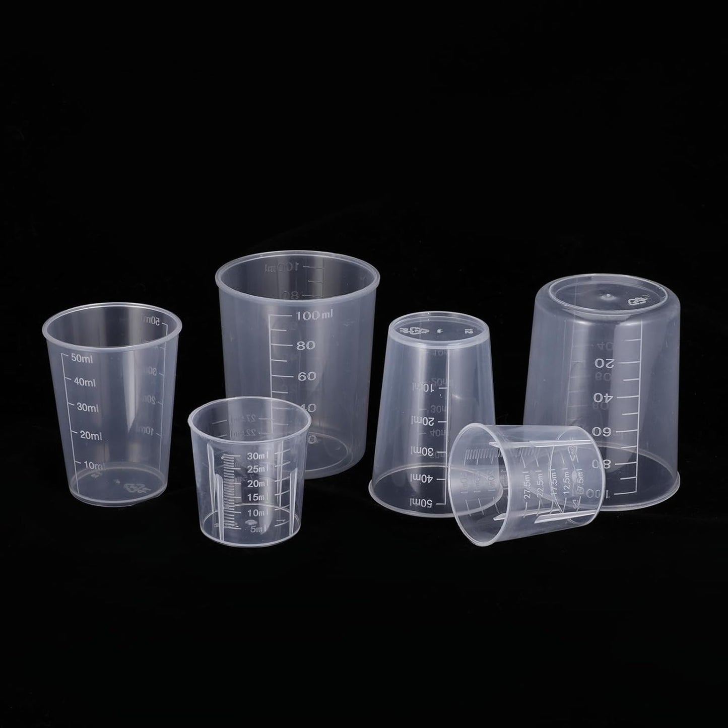 6 Pack Ounce Measuring Cup Set, 1/1.7/3.4 Oz (30/50/100ml) Transparent Liquid Plastic Measure Cups Graduated for Rice Baking Cooking Lab Small Mixing Cups