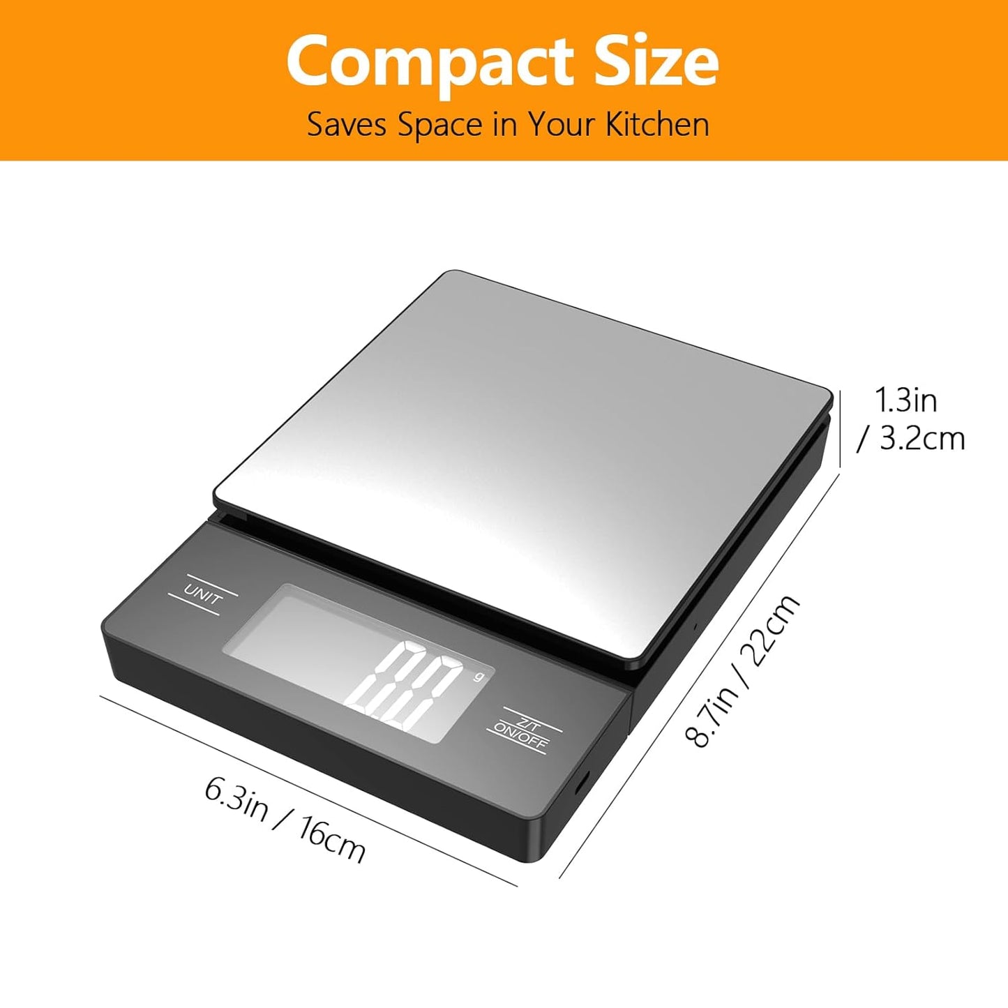 Kitchen Scale with Detachable Display Wireless Stainless Steel Digital Food Scale, 11lb/5kg, 1g Precision, Backlit LCD, Tare Function for Baking, Coffee Brewing & Cooking, Metallic/Black