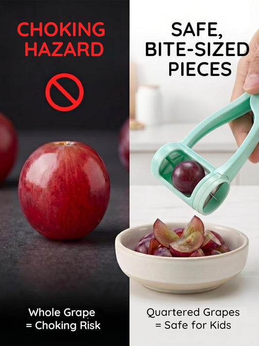 Homnoble Grape Cutter for Toddlers & Baby - Stainless Steel Grape & Cherry Tomato Slicer for Kids Lunch Box - Portable Small Fruit Quarterer Tool, Prep for Salad & Healthy Snacks
