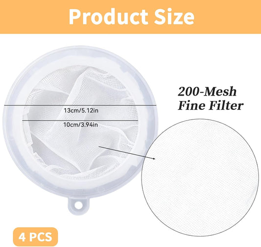 4Pcs 200 Mesh Strainer Filter, Strainers Fine Mesh Sieve, Nylon Food Strainer for Filtering Yogurt Juice Milk Honey Wine Soy Milk Coffee, Compatible with 5 Inch Kitchen Funnels