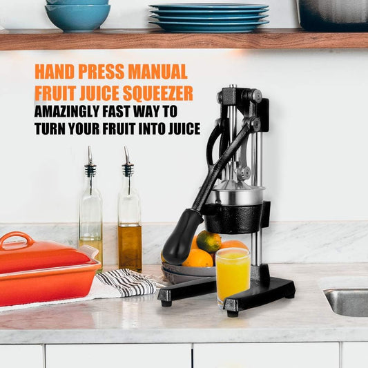Commercial Heavy Duty Cast Iron Hand Press Manual Orange Citrus Lemon Lime Grapefruit Pomegranate Fruit Juice Squeezer Machine with Stainless Steel Cup