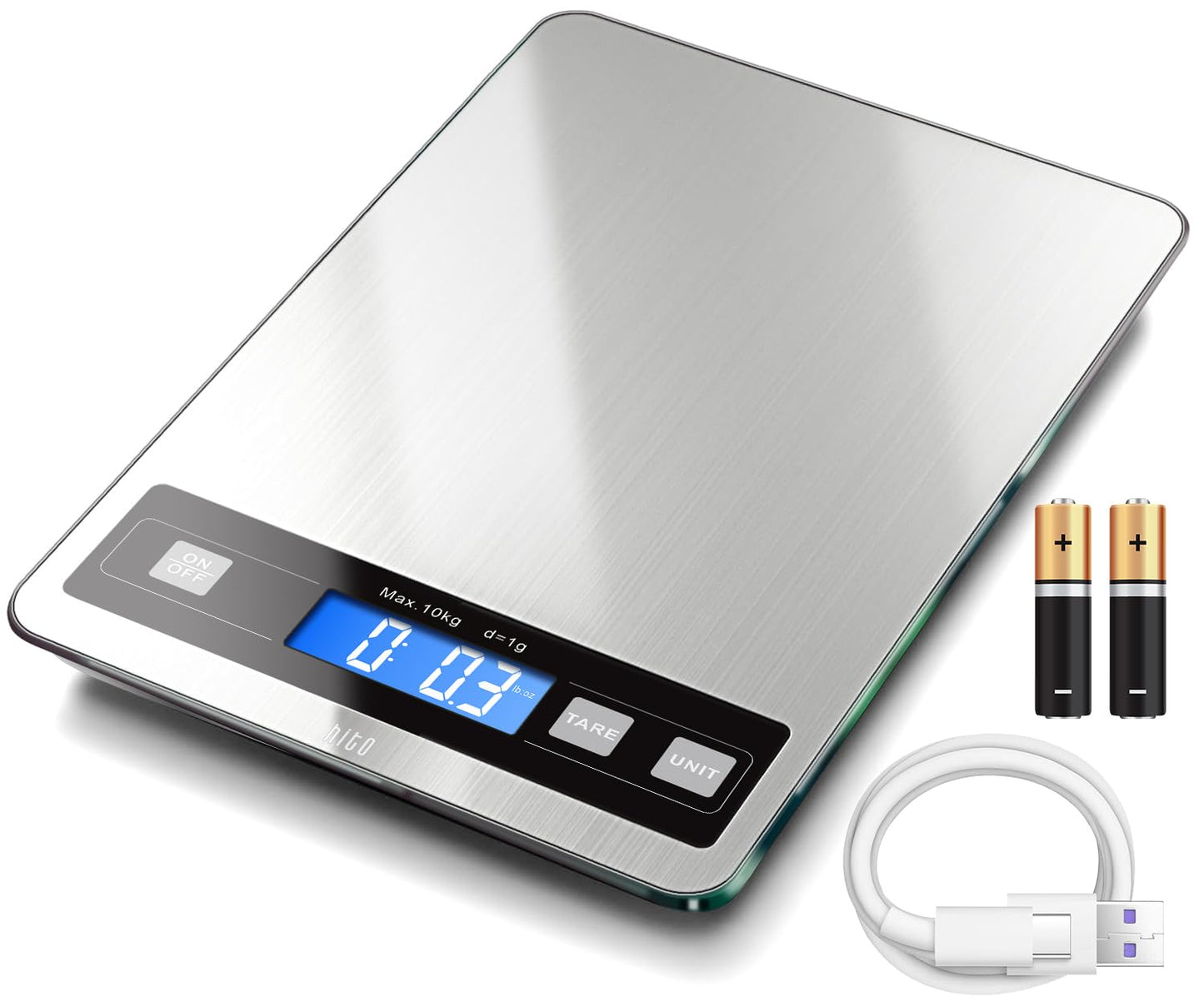 hito Food Scale 22lb Digital Kitchen Scale Rechargeable Waterproof Weight Grams and oz 1g/0.1oz Precise, for Weight Loss, Cooking and Baking, Black