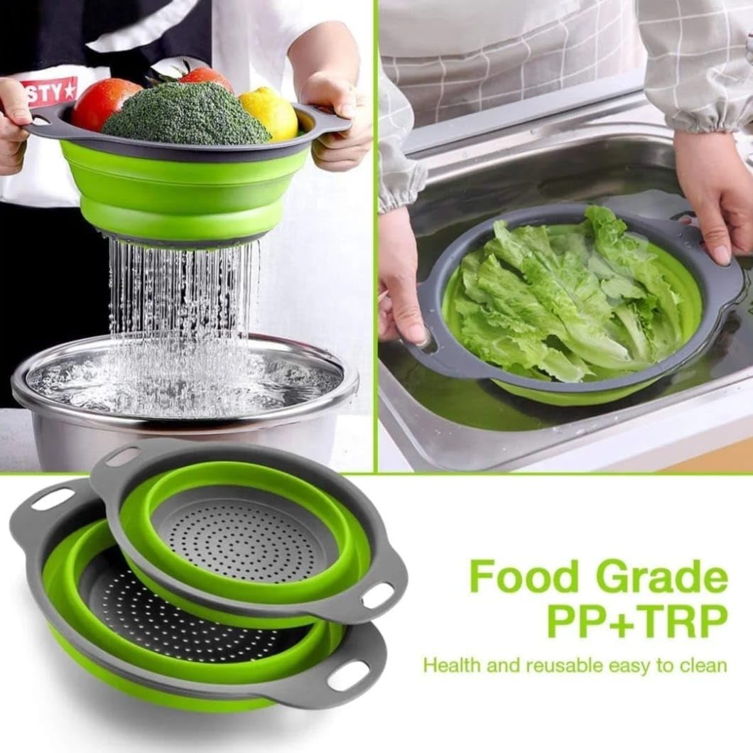 Collapsible Silicone Colander Set of 2 (Large & Small) (Green)