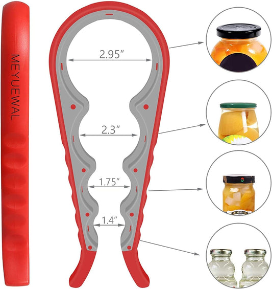 Jar Opener, 5 in 1 Multi Function Can Opener Bottle Opener Kit with Silicone Handle Easy to Use for Children, Elderly and Arthritis Sufferers (Apple Red)