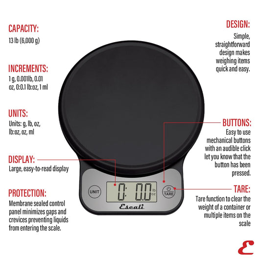 Escali Telero Digital Food Scale, High Precision Kitchen Scale for Cooking, Baking, Portion Control, Meal Prep, Weigh in Grams and Ounces, 11 lb Capacity, Blue (T136)