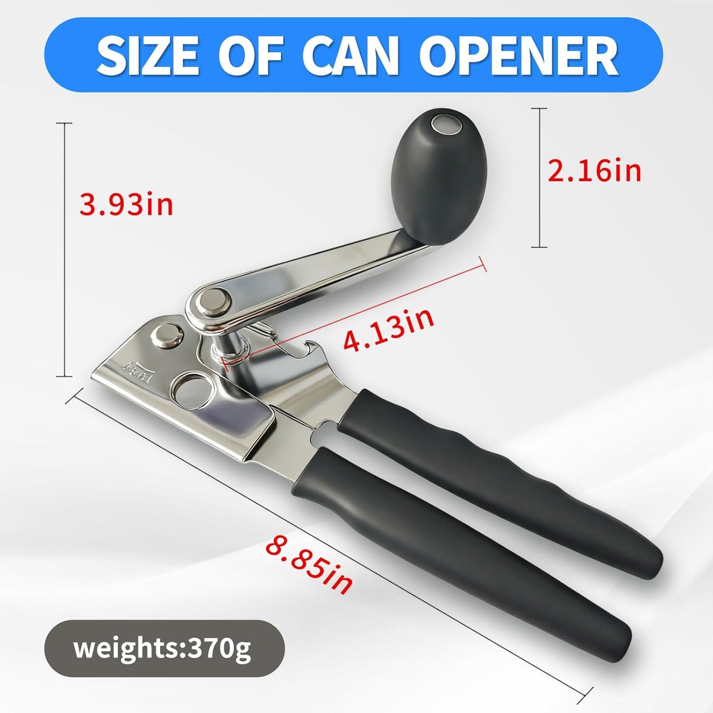 Heavy Duty Manual Can Opener with Magnet, Smooth Edge No Sharp Edges, Extra Long Easy-Grip Non-Slip Handle for Seniors Arthritis & Weak Hands, Food Grade Stainless Steel for Kitchen Camping RV