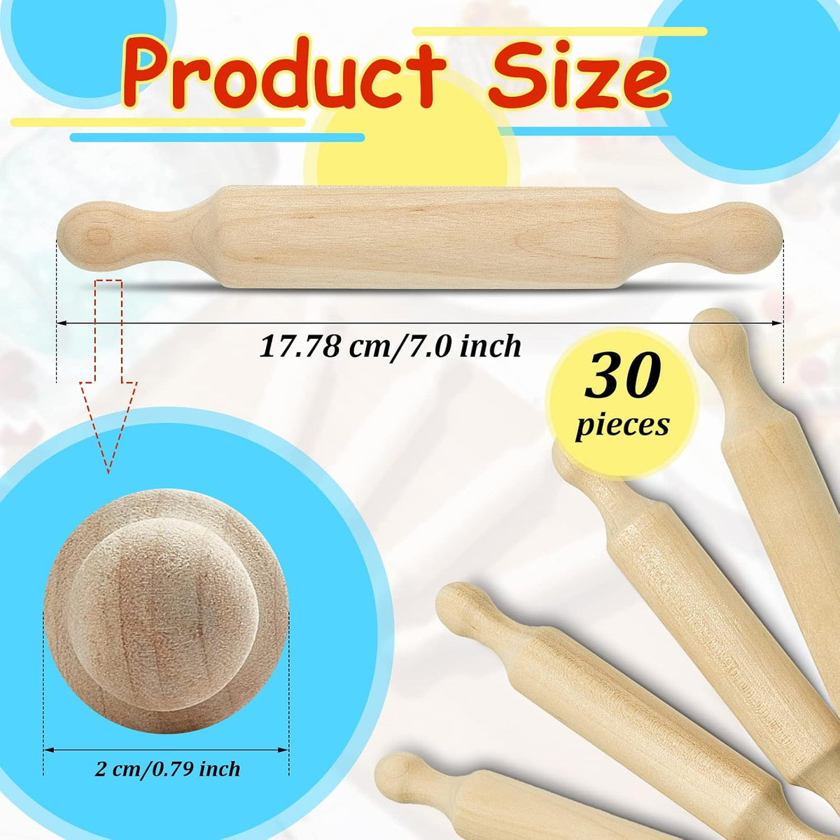 20 Pcs Wooden Mini Rolling Pin Long Kitchen Baking Small Dough Rolling Pin for Children Fondant Pastry Pizza Crafting and Imaginative Play for Halloween and Christmas Presents (6 Inches)