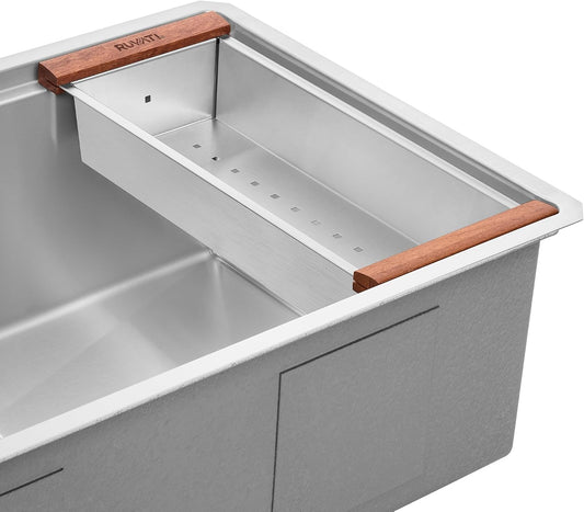 Workstation Sink Colander 17.25 inch Stainless Steel with Wooden Handles - RVA1317