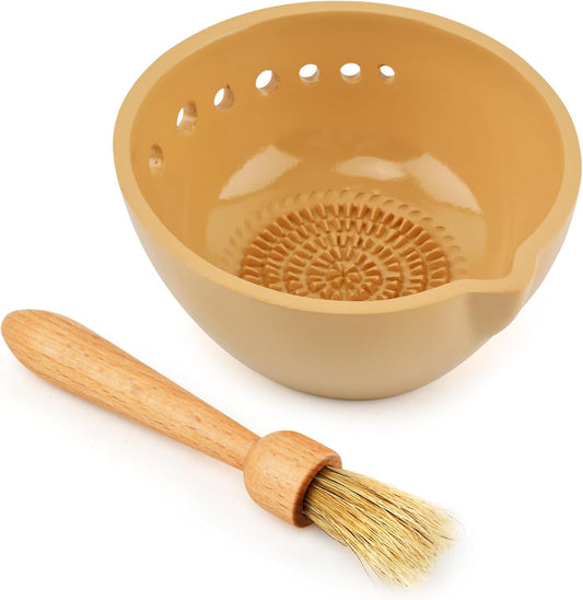 Pottery Herb Stripper Bowl with Multiple Size Holes - Kitchen Tool for Separating Herb Leaves from Stems & Root Removal(Size:4.7inch)