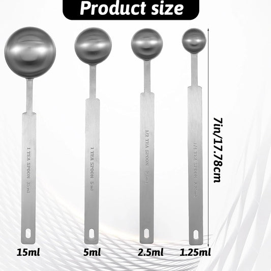 4 Pcs Long Handle Measuring Spoons Set Stainless Steel Measuring Spoon Set Metal Coffee Scoop Tablespoon Teaspoon for Liquid Solid Powder Ingredients (1/4 tsp, 1/2 tsp, 1 tsp, 1 tbsp)