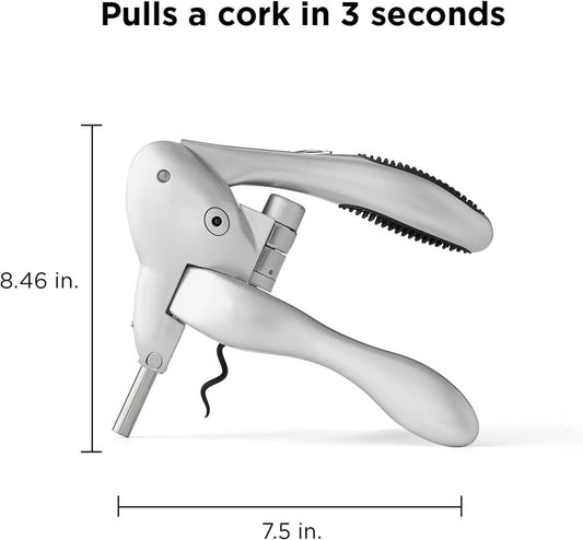 Original Lever Corkscrew Wine Opener with Foil Cutter and Extra Spiral (Silver)