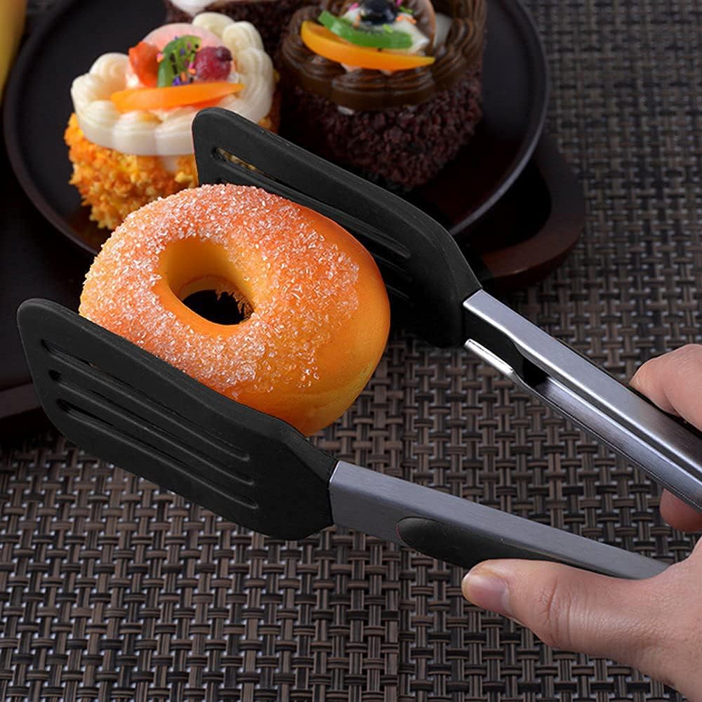 7 inch Mini Silicone Serving Tongs with Silicone Tips Set of 3 | Stainless Steel Handle, Non-Scratch, Heat Resistant, for Salads, Pasta, Steaks, Vegetables