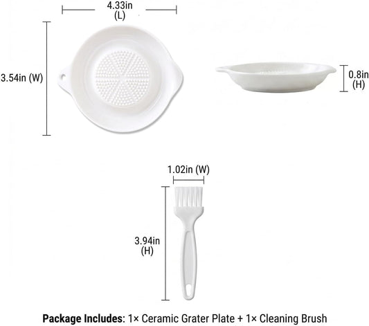 Ceramic Garlic Grater Plate, Ginger Grinder & Garlic Mincer with Raised Teeth, Multi-Function Manual Grater, Vegetables, Fruit & Spices, White (Round)