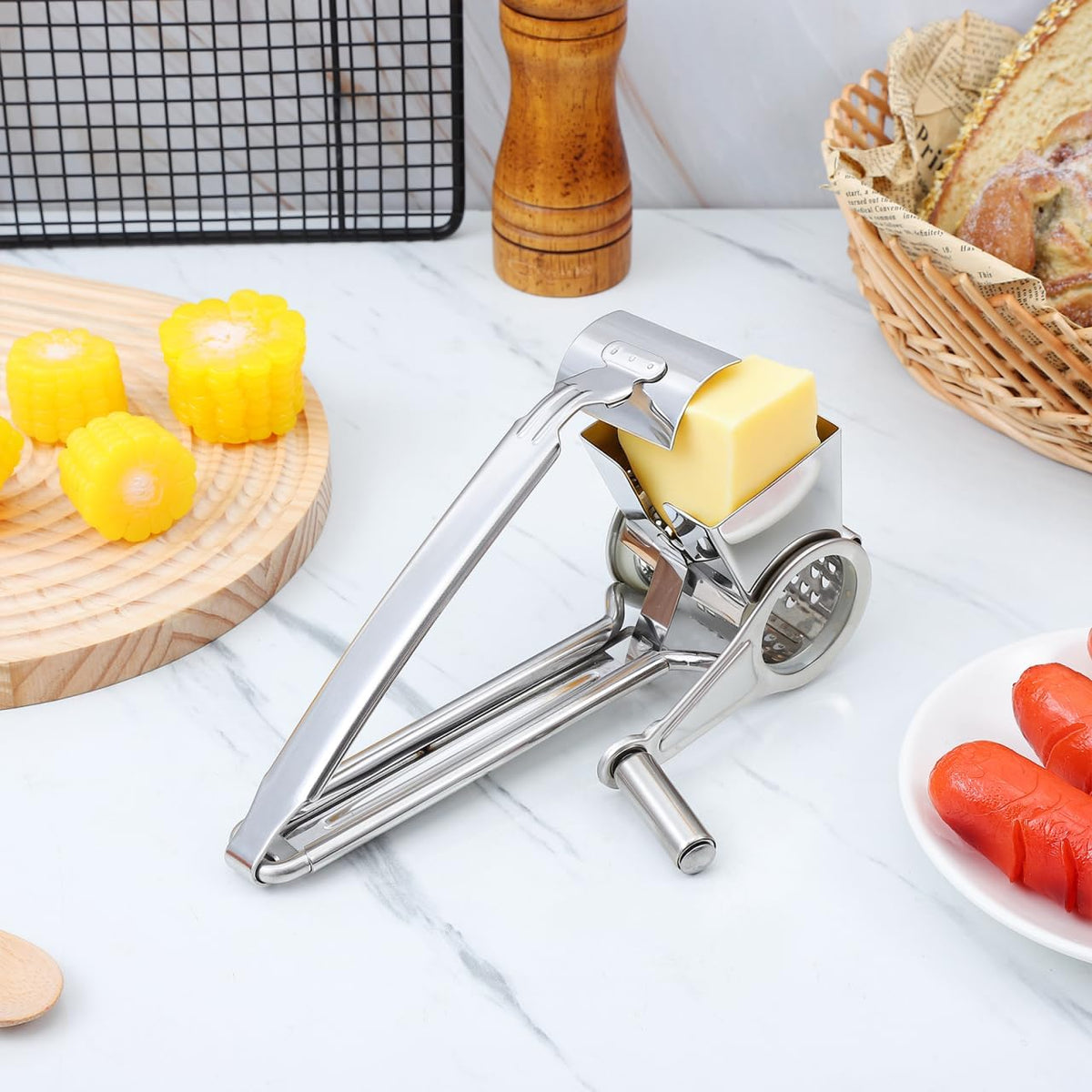 Stainless Steel Crank Grater Manual Rotary Cheese Shredder for Kitchen Use Grating Garlic and More Rustproof