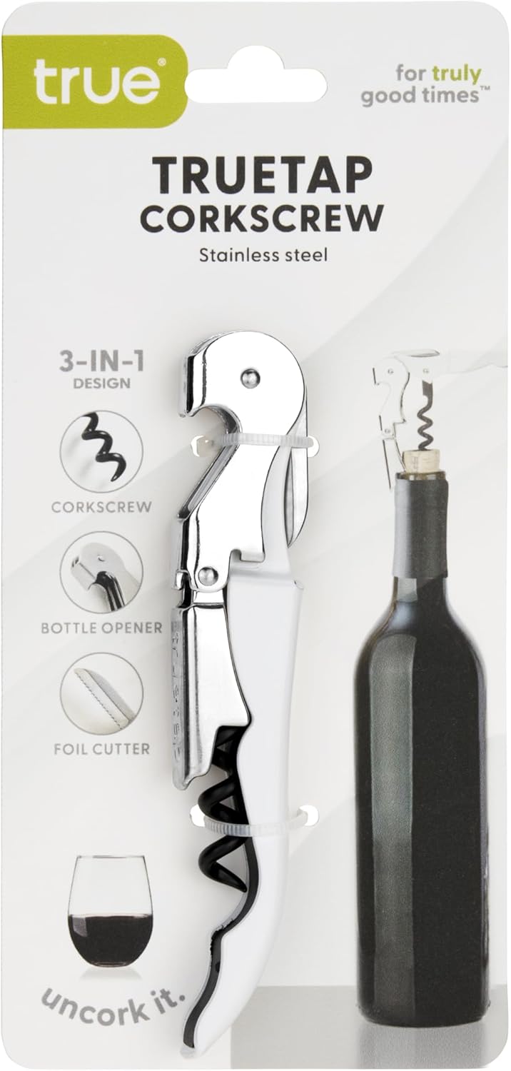 Truetap Double Hinged Waiter's Corkscrew Wine Opener, Stainless Steel Wine Bottle Opener with Built In Foil Cutter, Home Bar Tools, Bar Cart Accessories, Wedding Gifts, Set of 1, Black