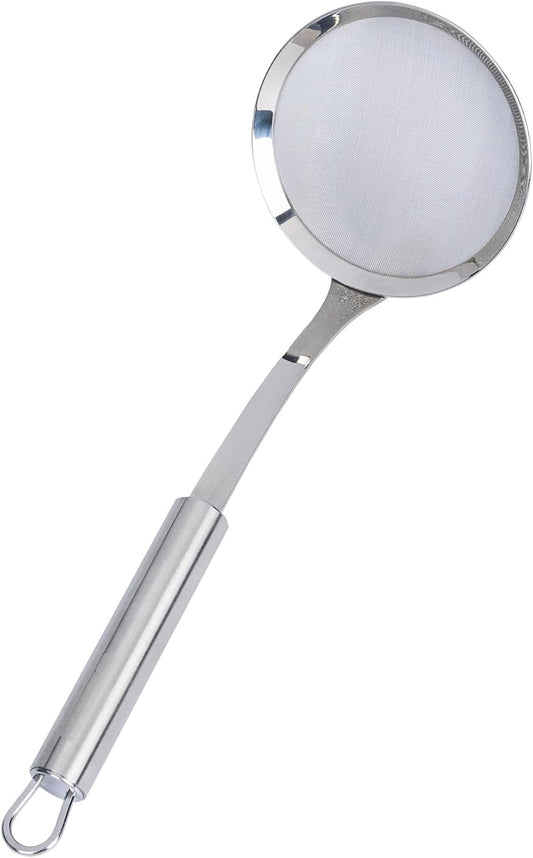 11.5 in Stainless Steel Fine Mesh Strainer - German Standard Sieve Sifter with Ergonomic Handle, Dishwasher Safe - Reinforced Metal Food Strainer for Quinoa, Soup, Sauce, Baking