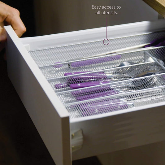 Cutlery Organizer Silverware Tray with 6 Compartments | Kitchen Utensil Drawer Organizer | Silverware Tray for Drawer | The Mesh Collection, Silver