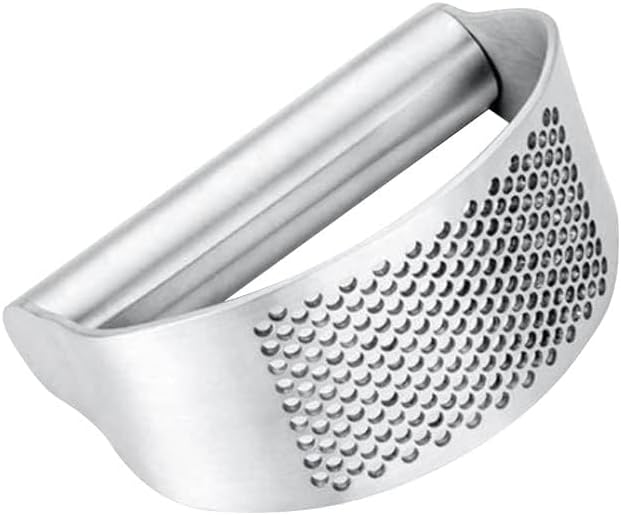 Garlic Press Rocker Stainless Steel Garlic Crusher, Mincer with Garlic Peeler and Cleaning Brush 3-Piece Set