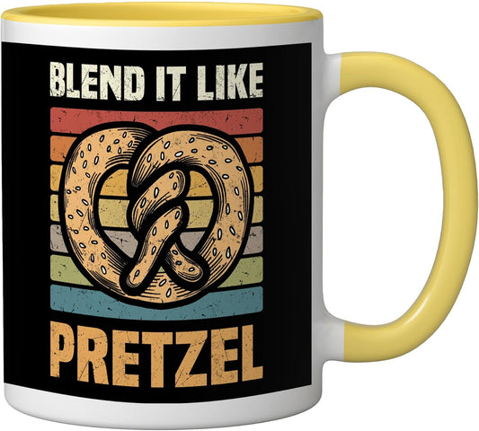 Pretzels Lover Design Pastry Blend It Like Pretzel Ceramic Mug, Yellow/White, 11oz