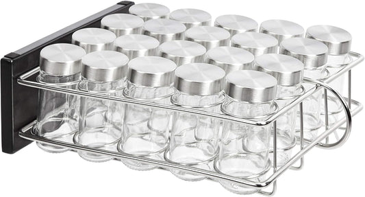20 Jars Spice Rack Organizer, Space-Saving Kitchen Organizer with Glass Spice Jars, Sturdy, Silver