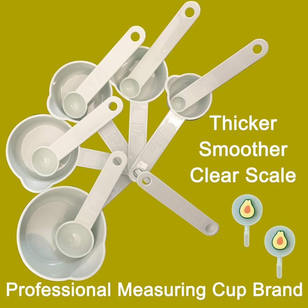 Measuring Cups and Measuring Spoons Set of 11pcs, Plastic, Nordic color Cups, Included 2 pcs Kitchen Tool Hook Up. (Green)